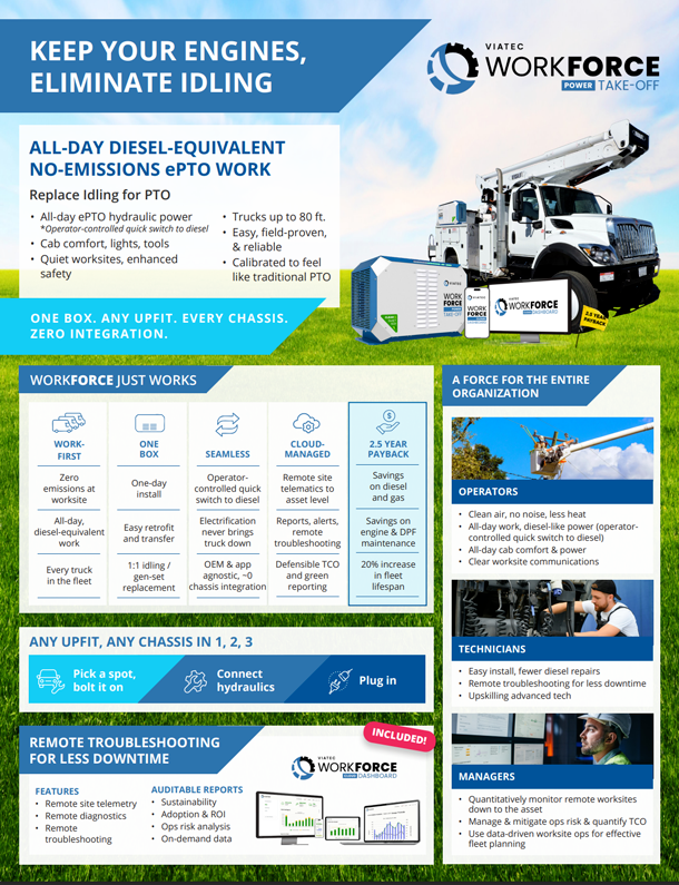 First page of WorkForce Power Take-Off for Versalift Brochure
